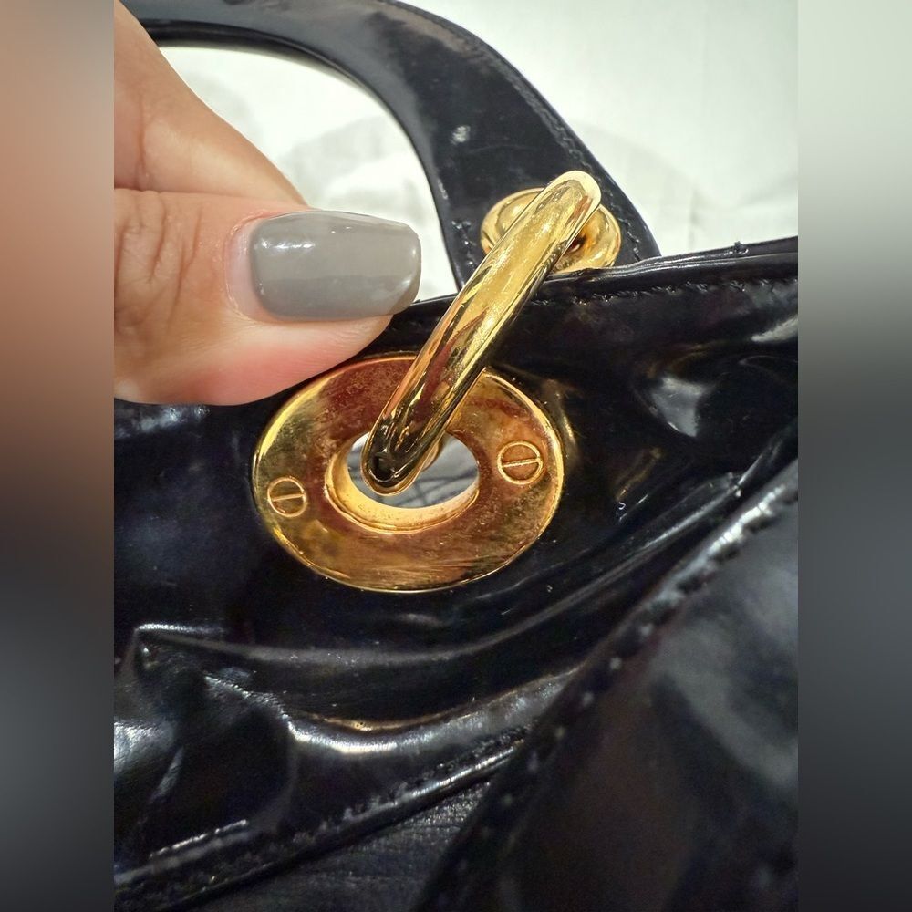 Christian Dior Vintage Medium Lady Dior Black Patent Cannage Bag Gold Hardware - Picture 5 of 14